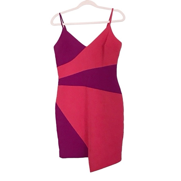 Nicole Miller - Color Block Asymmetrical Dress Pink & Purple Size 6 - Picture 4 of 15